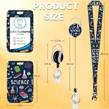 Blue Science Lanyards For ID Badges,  Health ID Badge Holder With Lanyard Retractable Badge Holder/Reel Lanyard, Nurse Teacher Office Gifts,Science - 科學 - 查看 5