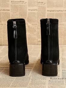 Elegant Patent Leather Patchwork Women's Ankle Boots, Pointed Toe Chunky Heel Zipper Closure Slim Fit Fashion Boots, 2025 Autumn/Winter New Classic Business Boots, Suitable For Street, Business, Party, Wedding, Nightclub, Masquerade Ball