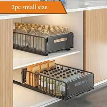 2-Piece Set, Cabinet Pull-Out Storage Basket, Bathroom Sink Sliding Out Storage Basket, Multifunctional Sliding Sorting Rack, Seasoning Rack, Snack Rack, Household And Cleaning Supplies Storage Rack, Storage Rack, Gift Rack - Black - View 4