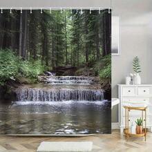 1pc Extra Large Bathroom Shower Curtain - Forest Stream Waterfall Bath Decor With Hooks, Tranquil Pine Trees & Cascading Waterfalls Design, Heavy-Duty Polyester Fabric  For Bathroom, Spa, Or Housewarming Gifts - Nhiều màu - Xem 3