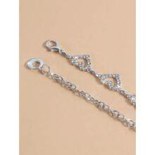 1pc Fashionable Simple Heart Shaped Rhinestone Alloy Waist Chain For Dress Decoration Women - 銀色 - 查看 3
