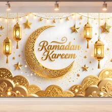 Décoration murale pour la fête de Ramadan et Aïd Moubarak, avec lune et étoiles. Bannière et couplet de porte - Multicolore - Voir 3