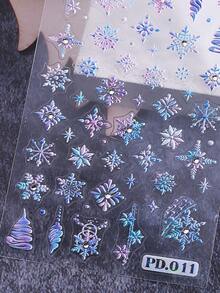 2 Stücke Farbverlauf Schneeflocken 5D Prägung Nagelkunst Aufkleber Winter Schnee Stern Weihnachtsbaum Dekor mit Kristall Strass Elegante bunte Nageldesigns für Acrylnägel Selbstklebende Maniküre Dekoration Nägel - Verschiedenfarbig - Übersicht 5