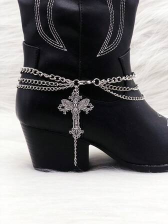 Gothic Style Sword & Skull Moth Boots Decor Chain - Unique Western Shoe DIY Decor, Suitable For Women's Country Festival, Hippie And Cowboy Boot Accessories