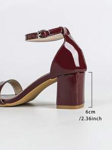 Giày cao gót hở mũi bằng da bóng màu đỏ tía dành cho nữ, phong cách cổ điển thanh lịch, giày cao gót giữa bằng da bóng màu đỏ tía - Màu Đỏ Sâu - Xem 10