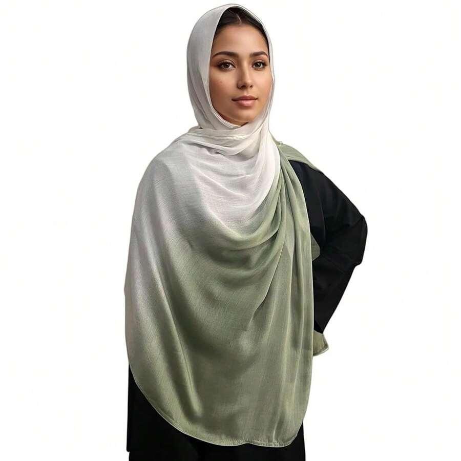 Gradient Dual Color Scarf,Elegant Ombre Headwraps Hijab, Modal Cotton Feel Lightweight Sunscreen Shawls For Women,2#Peagreenwhite - 2#豌豆綠白 - 查看 1