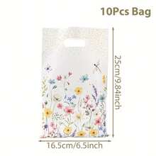 Wildflower-Themed Plastic Bags With Leaf And Flower Design Punch-Hole Handles Holidays And Weddings - 野花回禮袋 - 查看 9
