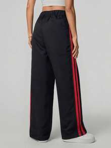 1 Peça Calça Casual de Perna Reta para Meninas e Adolescentes, Estilo de Rua Esportivo Casual, Primavera e Outono - Preto - Visão 2
