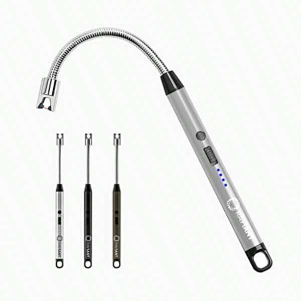 Electric Lighter Plasma Lighter With 360° Flexible Neck Rechargeable Windproof LED Display Silver Modern Metal And Plastic Core