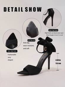 Sexy Pointed Toe High Heel Sandals With Bowknot, Suede Material, Super High Heels For Party, Banquet, And Prom - Black - View 4