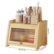 1 caja de pan de bambú acrílico con tapa - Organizador de almacenamiento de cocina a prueba de polvo para snacks, especias y cosméticos, organizador compacto para encimera o cama, diseño para alimentos, organizadores y almacenamiento de cocina, organizador de dormitorio, acabado natural, textura de madera - Color de la madera - Ver 4