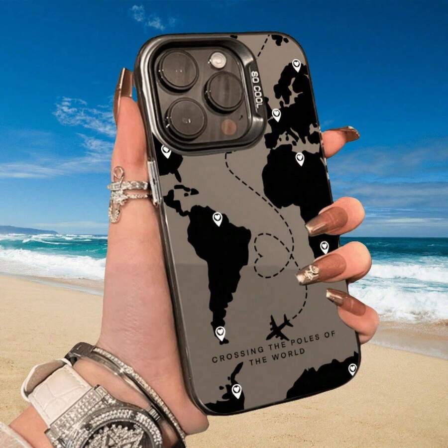Un diseño grabado con láser de rutas de vuelo de aviones, adecuado para los modelos de Apple 16, 15, 14, 13, 12, 11, XS, XR, X, 7, 8, Mini, Plus, Pro, Max y SE. Perfecto como regalo para cumpleaños, para tu novia, novio, amigos o incluso para ti mismo. Carcasa de teléfono artística - Negro - Ver 1