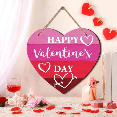 1pc Wooden Valentine's Day Wall Hanging, A Heart-Shaped Wooden Wall Decoration For A Happy Valentine's Day, Suitable For Wedding Wall Decorations, Wedding Anniversary Room Door Decorations