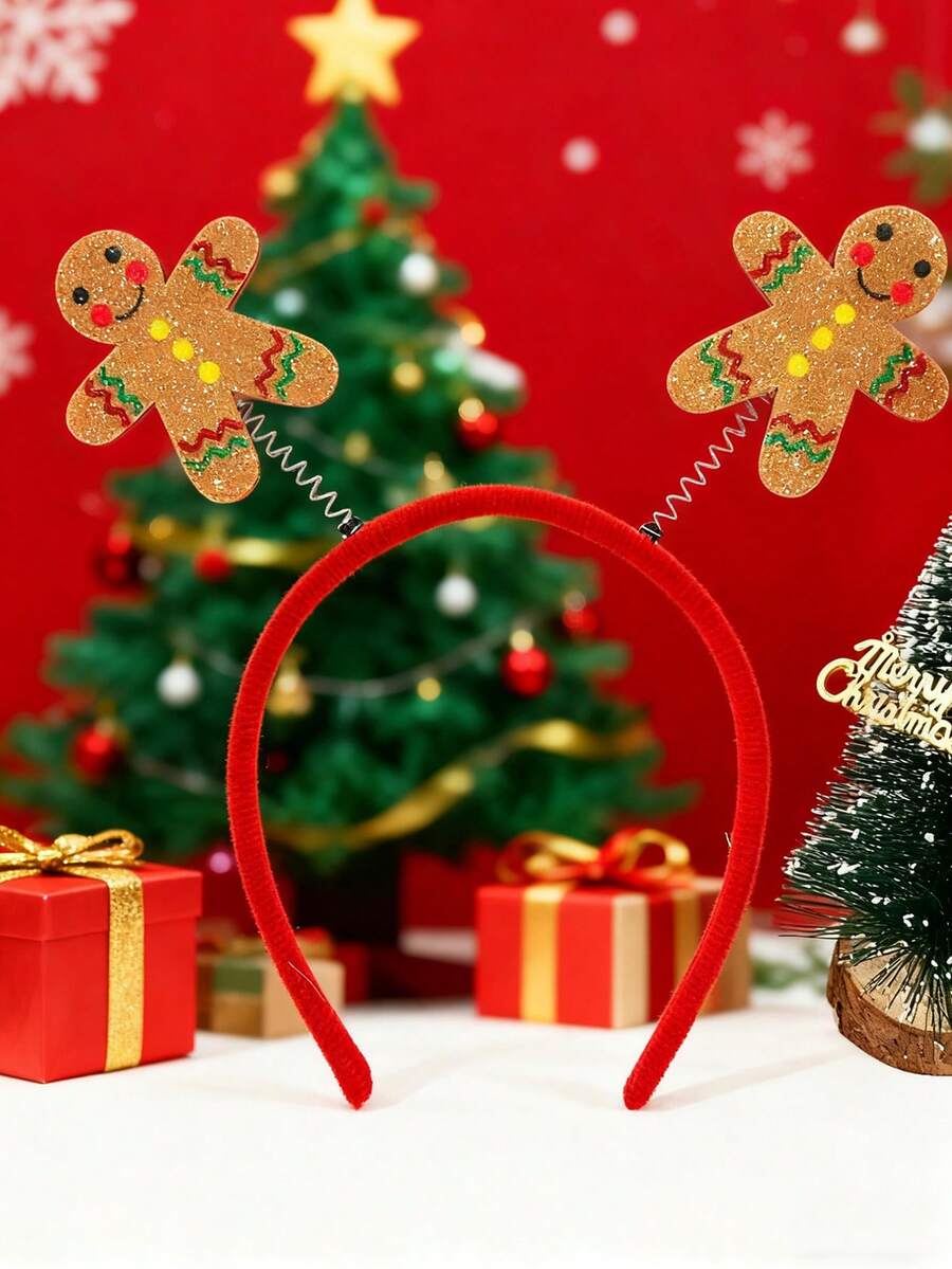 1pc Women's Christmas Gingerbread Faux Leather Head Wrap, Cute Street Fashion Casual Hairband, Suitable For Christmas Party, All Seasons ,Hair Hoop Hair Accessories