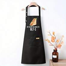 1 Piece Of Fun Kitchen Apron - High-Quality Cooking Apron With Sandwich Pattern - "My Heart Belongs To BLTS" Text - Durable Polyester Apron, Suitable For Home Chefs, Cooking, Cleaning, Birthday Gift - Easy-To-Clean Black Apron, A Must-Have For Food Enthusiasts, Fun Design, High-Quality Fabric, Apparel For Food Lovers - AZX0001 - View 6