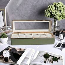 6-Slot Watch Box, Leather Watch Display Case With Glass Cover And Security Lock, Unisex Jewelry Storage Box, Premium Watch Organizer, Leather Watch Travel Case, Green Back To School Season