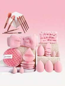 28/37/40pcs Makeup Tool Set - Makeup Tool Combo Set, Includes Face Wash Sponges, Makeup Brushes, Eyeshadow Brushes, Powder Brushes, Full Set - Multicolor - View 3