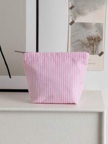 Retro Pink & White Striped Canvas Tote Bag With Matching Zipper Pouch, Women's Large Capacity Striped Canvas Handbag - Travel Shopping Fashion Shoulder Bag, Bright Pink & White Stripes, Spacious, Multifunctional, Washable - Unsealed, Casual Daily Tote, Valentine's Day Gift, Christmas Gift, Birthday Gift - 彩色 - 查看 12