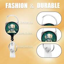 Cute Elephant Lanyards For ID Badges,Green Glitter ID Badge Holder With Lanyard Retractable Badge Holder/Reel Lanyard, Teacher Student Office Gifts,Elephant - 大象 - 查看 3