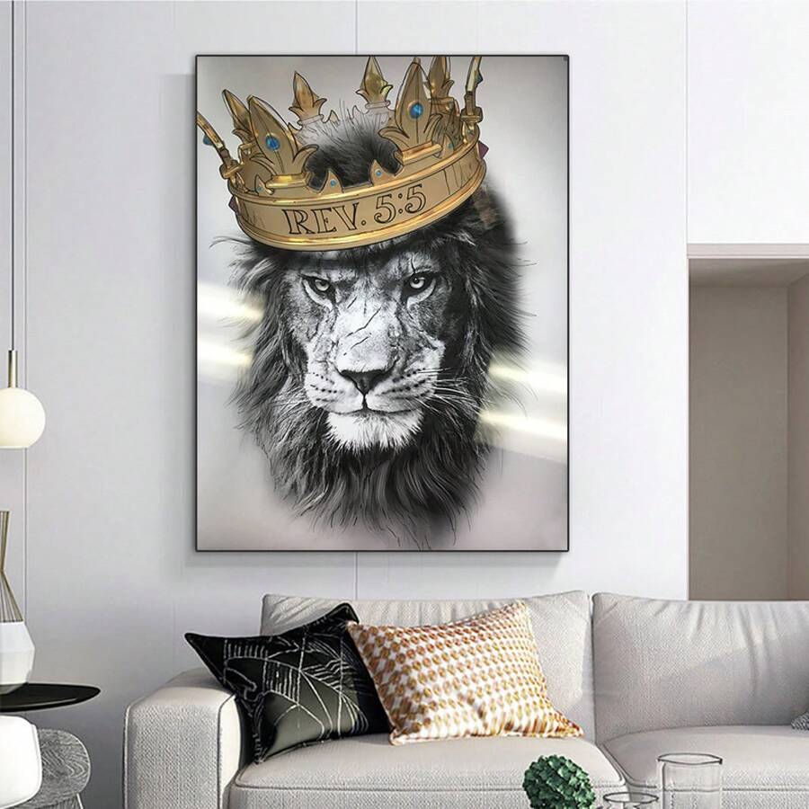 1 Pieza León con - Decoración de Dormitorio Pintura Abstracta de Animales en Lienzo - Póster e Impresión de Arte de Pared sin Marco - transparente - Ver 1