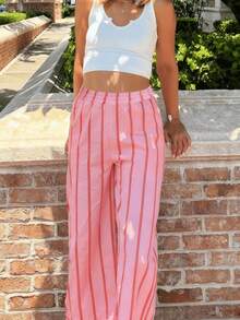 بنطلون فضفاض طويل ملون مخطط للنساء، ملابس كاجوال للشاطئ والعطلات الصيفية