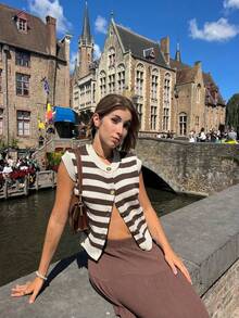 VIBEWAVE Collegiate Style Sleeveless Knit Vest For Women, New Arrival - Brown - View 4