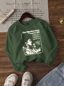 Women's Autumn And Winter Letter Print Pattern Round Neck Sweatshirt, Casual Loose Multi-Functional Holiday Style Top, Suitable For Daily Holiday Wear And Fashionable Autumn And Winter.