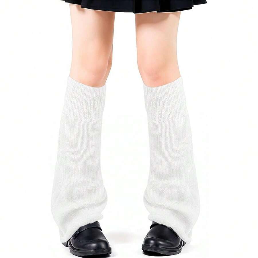 Black Leg Warmers, Y2k Leg Warmers For Girls Women, Cute Knitted Socks Kawaii Lolita Harajuku Goth Accessories,28125809 - 黑與白 - 查看 1