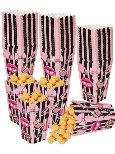 12PCS/Girls Makeup Party Popcorn Boxes Make Up Birthday Party Decorations Pajama Spa Party Supplies Slumber Sleepoever Party Favors Bags Boxes