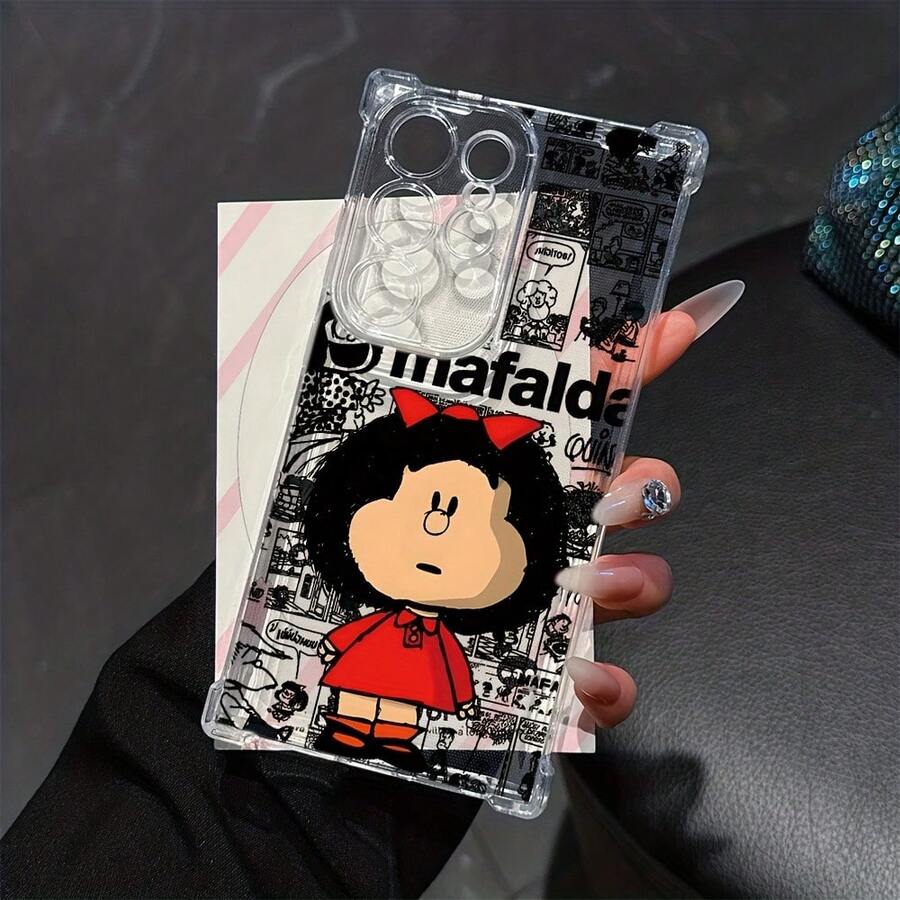 Funda de Teléfono de la Chica Mafalda de Cómic para Samsung Galaxy S25, S24, S23, S22, S21, S20 FE Ultra Plus 4G/5G - Funda Transparente Suave a Prueba de Golpes, Patrón de Rayas, Moldeo por Inyección, Impresión UV, Usuarios de Smartphones, Entusiastas de la Tecnología - Transparente - Ver 1