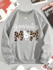 Gymnastics Mom Leopard Print Sweatshirt Women Casual Long Sleeve Pullover Gymnastics Fan Gift For Moms And Coaches - 灰色 - 查看 2