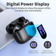 AuswaurAudifonos inalambricos, audífonos bluetooth, indicador de batería LED, auriculares internos impermeables IPX5 con micrófono para TV, teléfono inteligente, computadora portátil y deportes - Negro - Ver 1