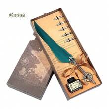 1pc Retro Crown Feather Pen With Ink Pen Gift Box, Dip-In-Ink Usable, Suitable For Wedding Signature Or Back To School Souvenir