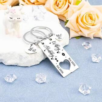 Llavero de pareja con forma de corazón de acero inoxidable, regalo personalizado con grabado para el Día de San Valentín