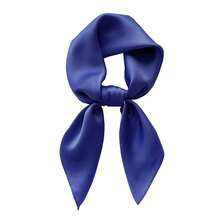 Lastclream Chiffon Square Neck Scarves For Women Handkerchief Retro Satin Ribbon Scarf For Hair Wrapping 23.6inch 26inch,23.6inchRibbon-NavyBlue - 23.6吋絲帶-深藍色 - 查看 1
