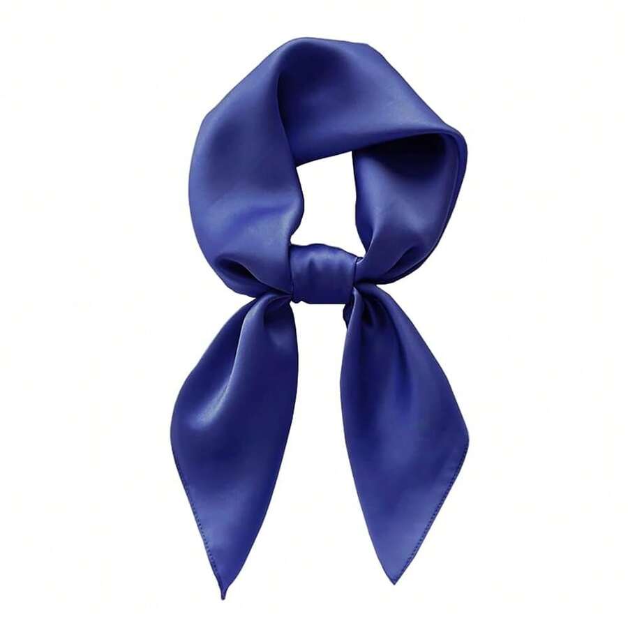 Lastclream Chiffon Square Neck Scarves For Women Handkerchief Retro Satin Ribbon Scarf For Hair Wrapping 23.6inch 26inch,23.6inchRibbon-NavyBlue - 23.6吋絲帶-深藍色 - 查看 1