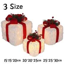 Juego de 3 cajas de regalo navideñas iluminadas, adornos navideños para exterior, adornos para árbol de Navidad, cestas de regalo navideñas iluminadas para decoración de jardín (blanco, 15/20/25 cm) - A - Ver 7