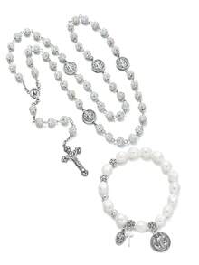 2件套优雅十字架吊坠串珠项链和手链套装，适合女性日常佩戴、参加派对、生日、节日礼物