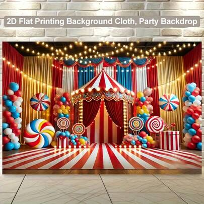 Biểu ngữ phẳng 2D, bóng bay và kẹo trang trí tường vải polyester của lều xiếc