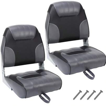 2 Packs Boat Seats Low/High Back Stainless Steel Screws Included, Fold-Down Fishing Boat Seats Waterproof Captain Aluminum Hinges & Thick Soft Cushion