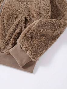 Women's Plush Hooded Long Sleeve Top Coat, Autumn/Winter - Brown - View 6