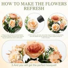 1束人造玫瑰花，刺绣花球，混合花卉，雏菊，适用于生日派对、聚会、装饰、婚礼花篮、新娘捧花、家居装饰、餐厅、卧室、窗台、花瓶装饰、情人节、新年装饰、户外花园、返校季 - 香檳色 - 查看 3