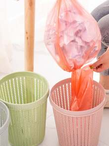 1个新款仿藤编织圆形压环无盖塑料垃圾桶，家用自抽垃圾袋，塑料垃圾桶 - 彩色 - 查看 2