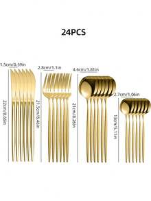 24pcs Stainless Steel Hotel Flatware Set, Includes Forks, Spoons, And Tea Spoons