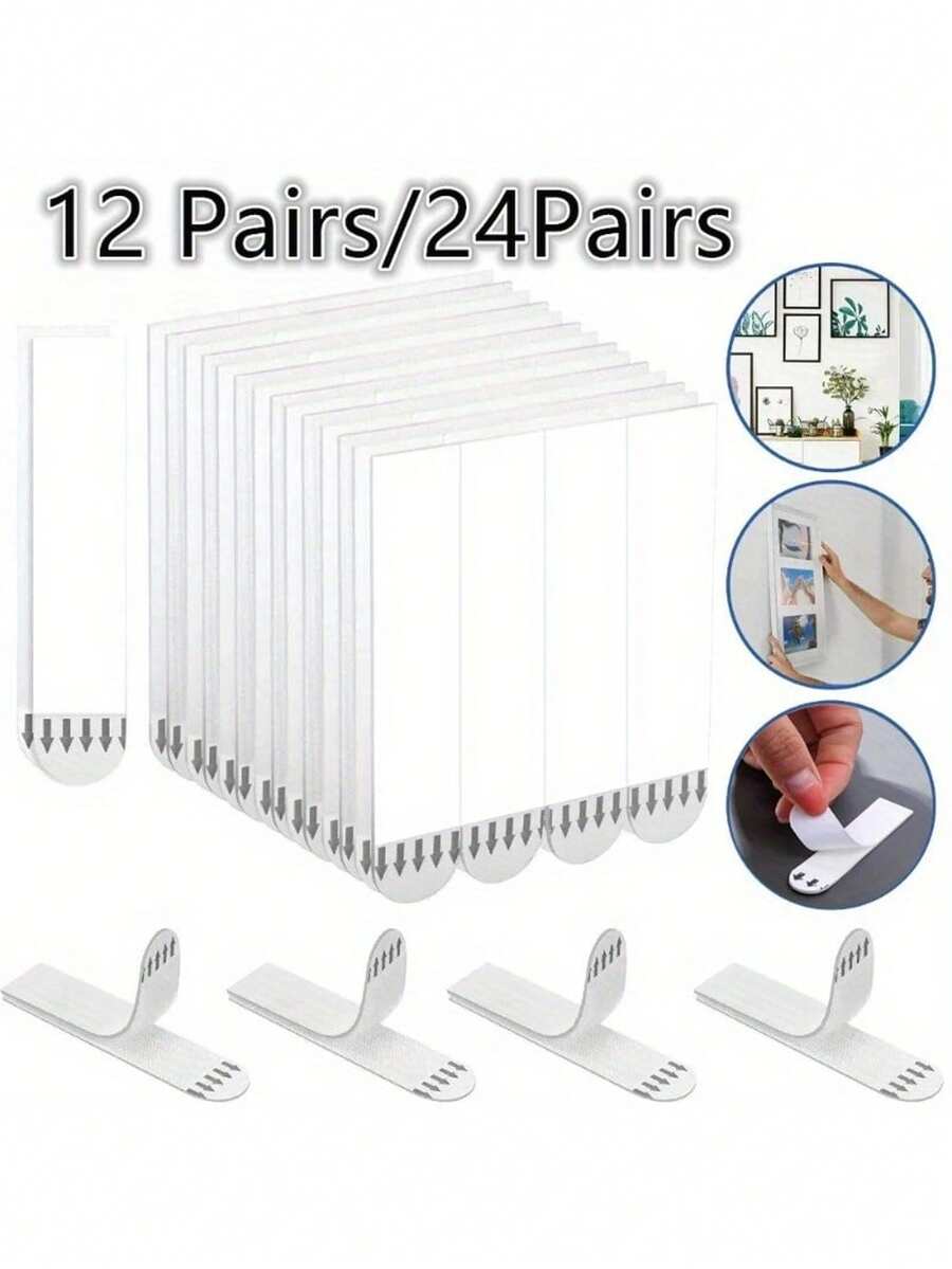 12/24pcs Double-Sided Adhesive Tape - Easy To Install, Non-Damaging Wall Hooks, Tool-Free Removable Adhesive Tape Wall Hooks