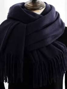 Thick Long Shawl/Blanket, 280g - Navy Blue - View 4