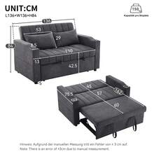 Modern Multifunctional Sofa, Sleeper Sofa, Sofa Bed With Sleeping Function, Double Sofa With Adjustable Backrest, With Drink Holder And Cushions, Suitable For Living Room, Bedroom, Apartment, Etc. - Grey - View 4