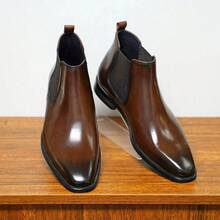 Men's Retro Handmade Chelsea Boots, British Style High-Top Boots - Brown - View 8