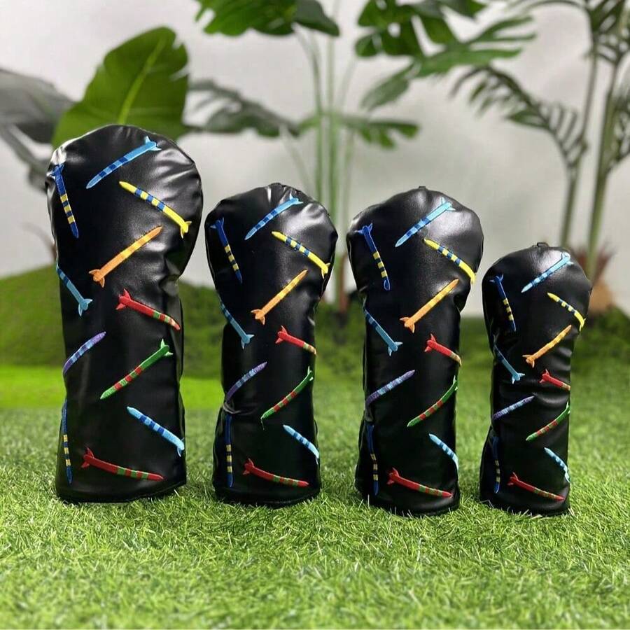 Premium PU Black Golf Club Head Covers For Driver & Fairway Woods - Durable Protective Accessory, Available In 1pc Set - Black - View 1