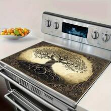2D Flat, 1pc Elegant Tree Design Stove Protector - Vibrant Golden & Black Pattern, Non-Slip Rubber Cover For Electric Stoves, Modern Kitchen Decor Accessory, Stove Top Protector, Stove Top Cover, Artistic Stove Design, Durable Stove Cover, 2D Flat - 20,47*28,35 inch - Xem 1